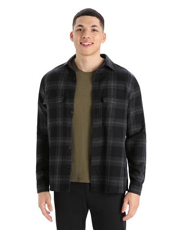 Sweat À Capuche Icebreaker Merino Dawnder Long Sleeve Flannel Shirt Plaid Homme Noir Grise | FR 1256ILHS